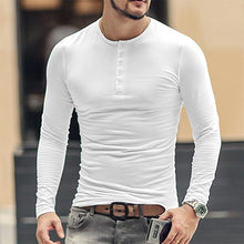 Load image into Gallery viewer, Round Neck Button Thin Long Sleeve Top Men's T-Shirts