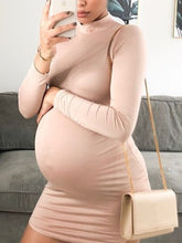 Load image into Gallery viewer, High Neck Long Sleeve Solid Color Maternity Dress