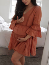 Load image into Gallery viewer, Maternity Sexy V-Neck Flared Sleeve Short Dress