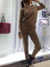 Load image into Gallery viewer, Women Fashion Round Neck Pullover Thick Sweater And Pants Two-piece Suit