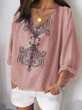 Load image into Gallery viewer, Women's Print V Neck Casual Cotton Shirts and Shorts Suit