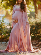 Load image into Gallery viewer, Maternity V-Neck Long Flared Sleeve Chiffon Photography Gown