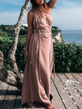 Load image into Gallery viewer, One-Shoulder Cotton Linen Retro Women's Dress