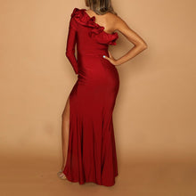Load image into Gallery viewer, Slanted Shoulder Side Slit Long Maternity Dress