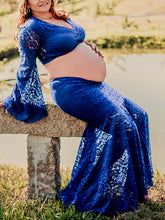 Load image into Gallery viewer, Lace Hollow Sleeve Two-Piece Suit Photo Maternity Dress