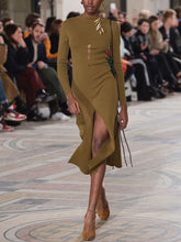 Load image into Gallery viewer, Knitted Long Slit Slim Fit Women's Dress