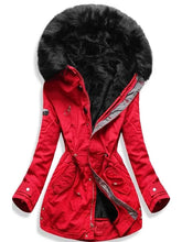 Load image into Gallery viewer, Hooded Fur Red Women's Coats