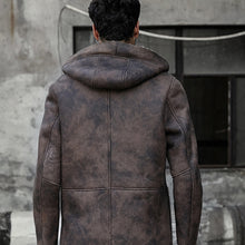 Load image into Gallery viewer, Men's Vintage Hooded Warm Sheepskin Coat