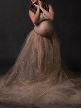 Load image into Gallery viewer, Sexy Gold Sequin Tulle Maternity Dress