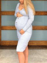 Load image into Gallery viewer, Button Long Sleeve Pure Color Maternity Dresses