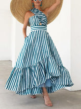 Load image into Gallery viewer, Halter Neck Stripe Printing Fashion Women's Dress
