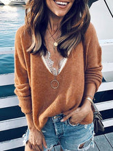 Load image into Gallery viewer, Women's Fashion Casual Solid Color Knitted V-Neck Sweater