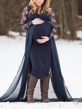 Load image into Gallery viewer, Dark V-Neck Lace Sleeve Maternity Dresses