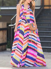 Load image into Gallery viewer, Striped Rainbow Color Block Printing Women's Dress