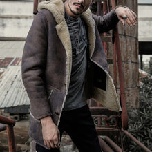 Load image into Gallery viewer, Men's Vintage Hooded Warm Sheepskin Coat