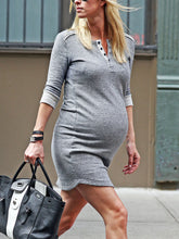 Load image into Gallery viewer, Button-Down Collar Long-Sleeved Maternity Dresses