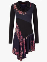 Load image into Gallery viewer, Women's Casual Long Sleeve High Neck Stitching Dress