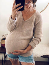 Load image into Gallery viewer, Maternity Casual And Comfortable Solid Color Knitted V-Neck Long-Sleeved Top
