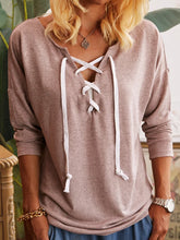 Load image into Gallery viewer, Cotton Lace-Up Long Sleeves Women's Tops