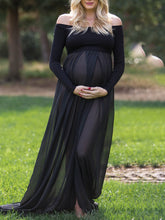 Load image into Gallery viewer, One Shoulder Long Sleeve Mesh Photo Maternity Dress