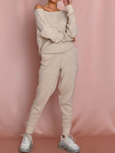 Load image into Gallery viewer, Ladies Solid Color Comfortable Cotton Top Knitted Casual Suit