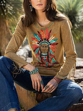 Load image into Gallery viewer, Women's Crew Neck Fringed Print Top