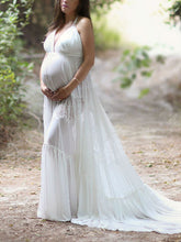 Load image into Gallery viewer, Maternity White Chiffon Stitching Beach Dress