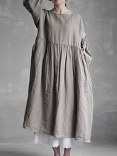 Load image into Gallery viewer, Cotton and Linen Solid Color Simple Long-sleeved Dress
