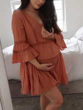 Load image into Gallery viewer, Maternity Sexy V-Neck Flared Sleeve Short Dress