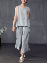 Load image into Gallery viewer, Women's Solid Color Linen Loose Casual Wide Leg Pants Suit
