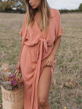 Load image into Gallery viewer, Cotton Linen Waist Short Sleeves Women's Dress