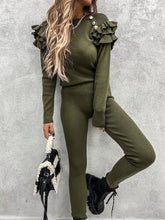 Load image into Gallery viewer, Fashion Knitted Ruffled Long Sleeves and Pants Suit