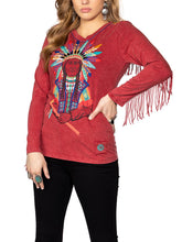Load image into Gallery viewer, Women's Crew Neck Fringed Print Top
