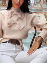 Load image into Gallery viewer, Fashion High Neck Bow Decorated Sweater