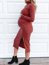 Load image into Gallery viewer, High Neck Split Long Sleeve Maternity Dress
