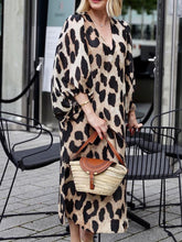 Load image into Gallery viewer, Fashion Leopard Print V-neck Lantern Sleeve Dress
