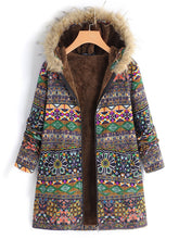 Load image into Gallery viewer, Ethnic Printed Faux Fur Hooded Fleece Autumn Winter Coat