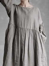 Load image into Gallery viewer, Cotton and Linen Solid Color Simple Long-sleeved Dress