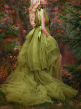 Load image into Gallery viewer, Maternity Sexy Green Tulle V-Neck Photography Dress