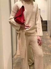 Load image into Gallery viewer, Fashionable and Comfortable Lace-up Top and Wide-leg Pants Knitted Solid Color Suit