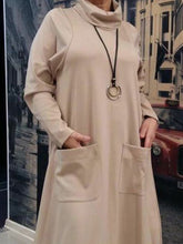 Load image into Gallery viewer, Fashion High Neck Pocket Long Sleeve Dress