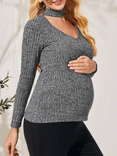 Load image into Gallery viewer, V-Neck Long Sleeve Slim Stretch Solid Color Maternity Top