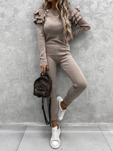 Load image into Gallery viewer, Fashion Knitted Ruffled Long Sleeves and Pants Suit