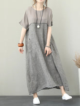 Load image into Gallery viewer, Round Neck Stripe Color Matching Loose Dress