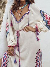 Load image into Gallery viewer, Embroidered Cotton and Linen Holiday Style Long Dress
