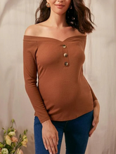 Load image into Gallery viewer, Maternity Button Front Off Shoulder Top