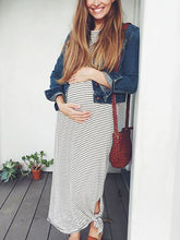 Load image into Gallery viewer, Striped Round Neck Thin Slim-Fit Maternity Dresses