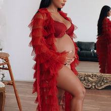 Load image into Gallery viewer, Maternity Dress In Nude Tulle Ruffled Layered Robe