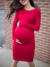 Load image into Gallery viewer, Long Sleeve Round Neck Comfort Maternity Dress