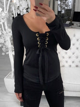 Load image into Gallery viewer, Cotton Lace-Up Long Sleeves Maternity Blouse